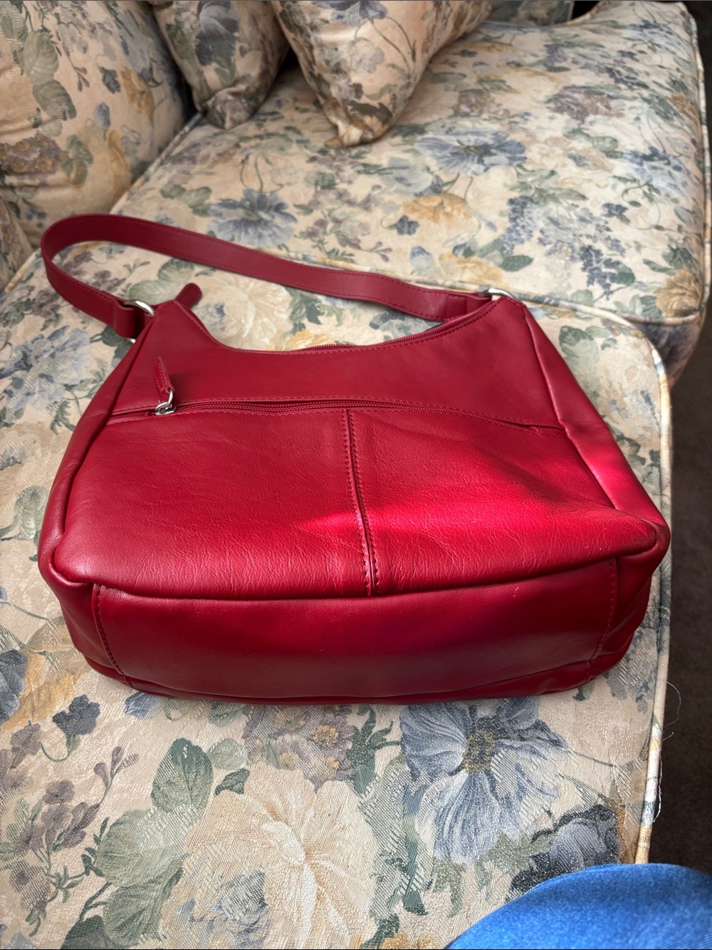 Coach Red Leather Shoulder Bag with Interior Zip Pocket